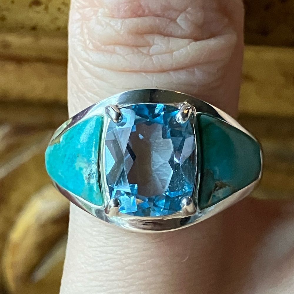Sky Blue Topaz Mojave Turquoise Sterling Silver Ring Size 675 121$